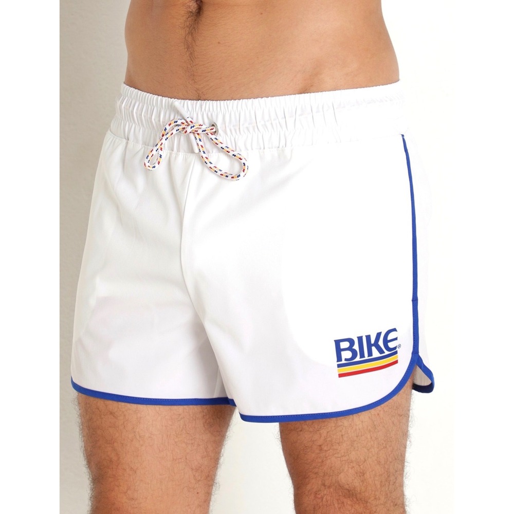 BIKE Mens White Retro Athletic Dolphin Shorts BAM200 Blue Trim Medium